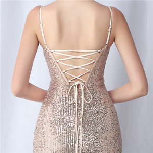 Sequin Camisole Dress With Side Slit Long