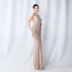 Sequin Camisole Dress With Side Slit Long