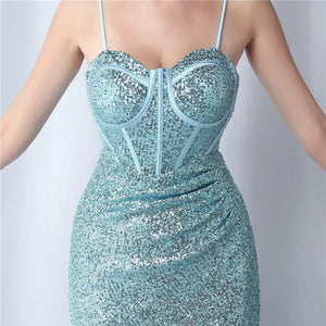Sequin Camisole Dress With Side Slit Long