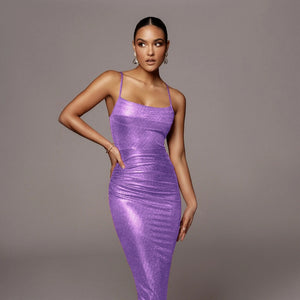 Shimmer Ruched Bodycon Midi Dress - chiccharm