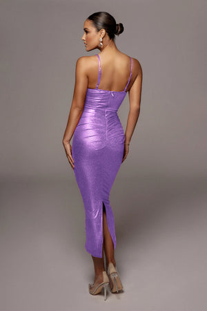 Shimmer Ruched Bodycon Midi Dress - chiccharm