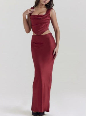 Sleek Satin Two-Piece Dress Suit - Chiccharm
