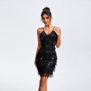 Sparkling Fringe Cocktail Dress -Chiccharm