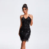 Sparkling Fringe Cocktail Dress -Chiccharm