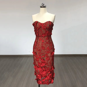 Strapless Floral Lace Mini Dress - Chiccharm Boutique