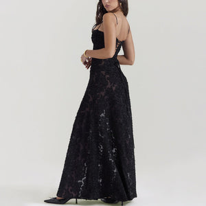 Suspender Lace-Up Back Maxi Dress - Chiccharm Boutique