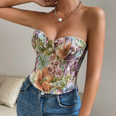 Vintage Floral Corset Crop Top - Chiccharm