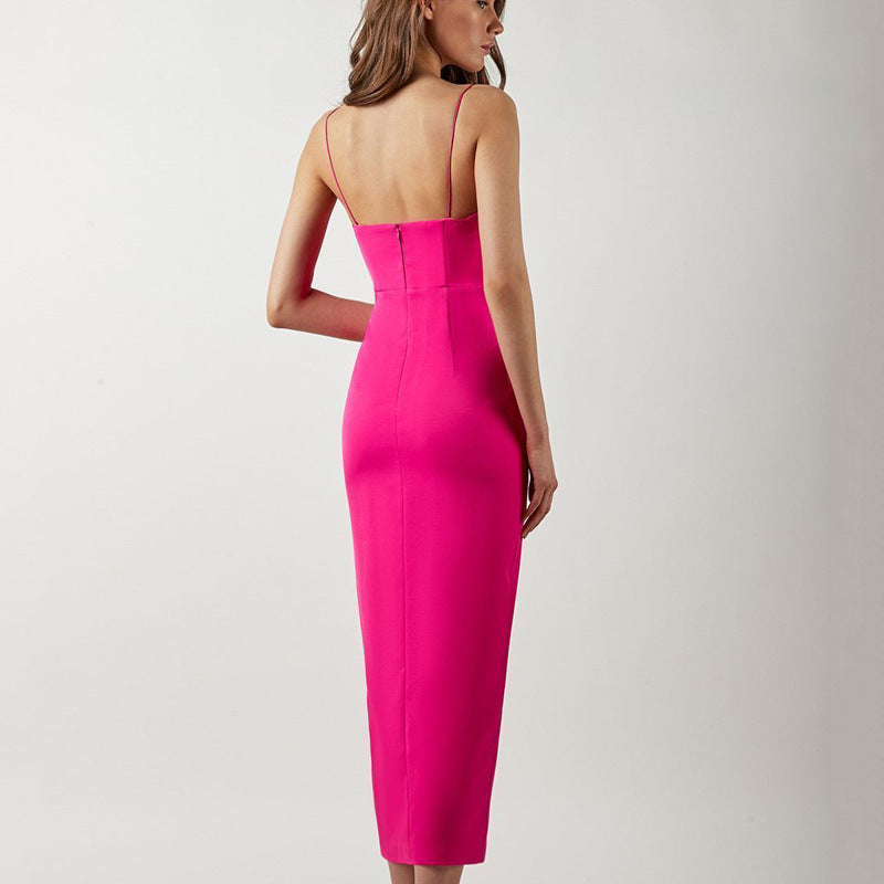 Slim Fit V Neck Midi Dress For Women With Sling- Chiccharm