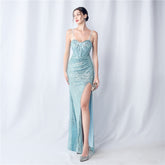 Sequin Camisole Dress With Side Slit Long