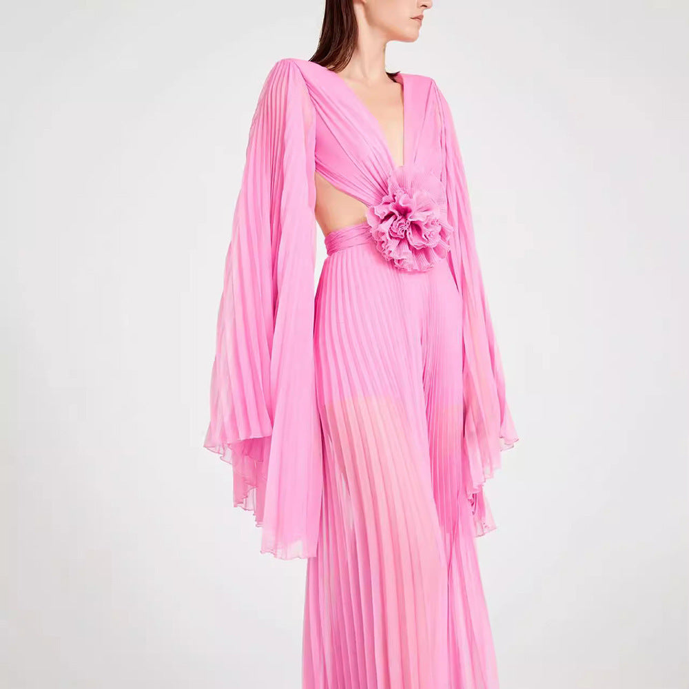 Fleur Breeze Pleated Cutout Maxi Dress For Summer