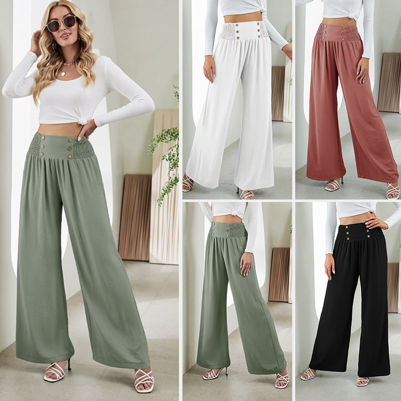 Straight Wide Leg Pants Elastic High Waist - Chiccharm