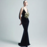 Velvet Dressing Gown with Gold Floral Accent - Chiccharm