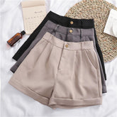 Solid Color Roll-up Wide-leg Casual Shorts - Chiccharm