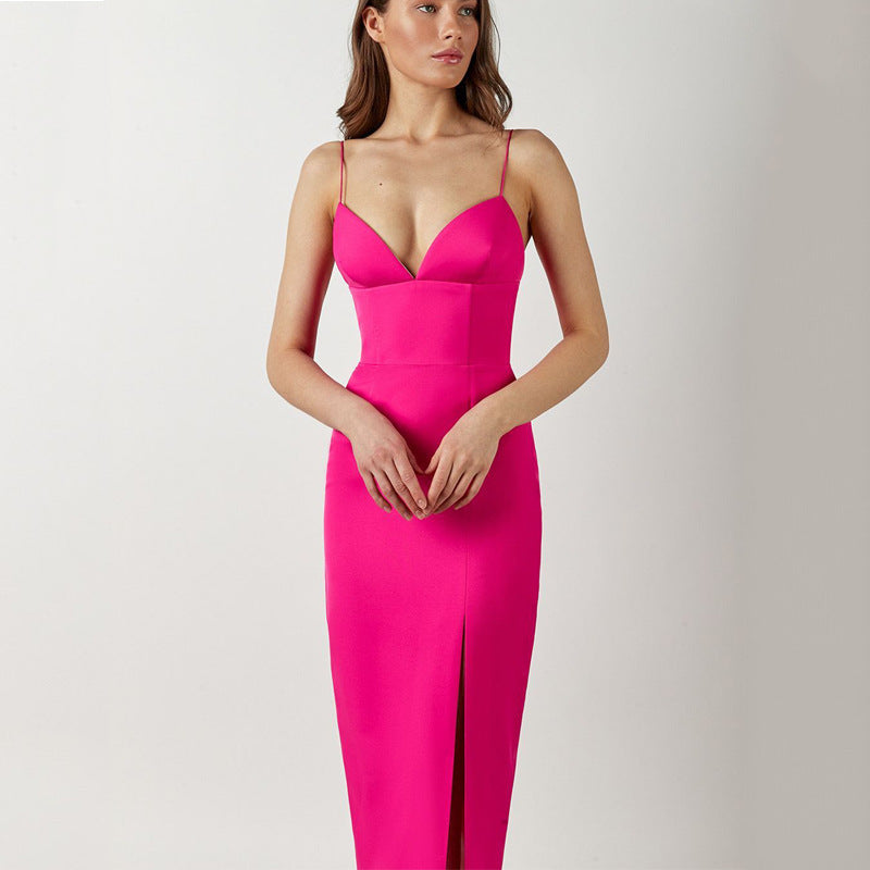 Slim Fit V Neck Midi Dress For Women With Sling- Chiccharm