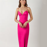 Slim Fit V Neck Midi Dress For Women With Sling- Chiccharm