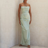 Draped Satin Gown with Side Split - Chiccharm Boutique