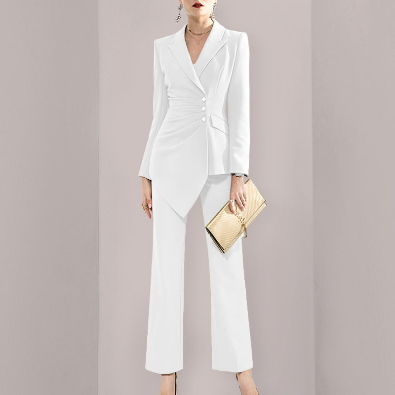 Draped Blazer with Straight-Leg Trousers Suit - Chiccharm