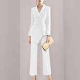 Draped Blazer with Straight-Leg Trousers Suit - Chiccharm