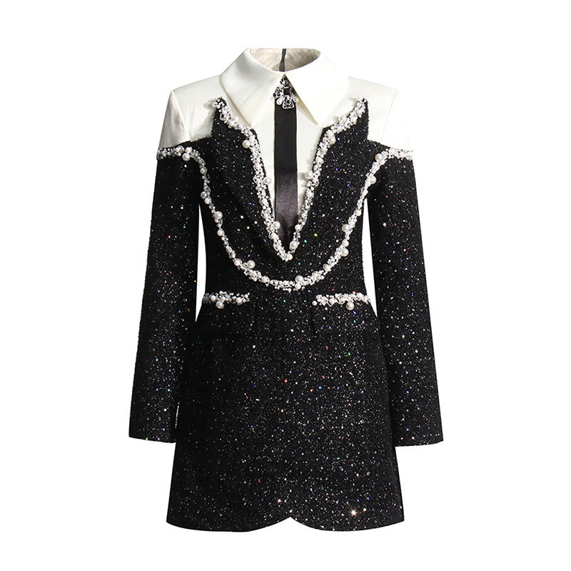 Pearl Embellished Blazer Dress - Chiccharm Boutique