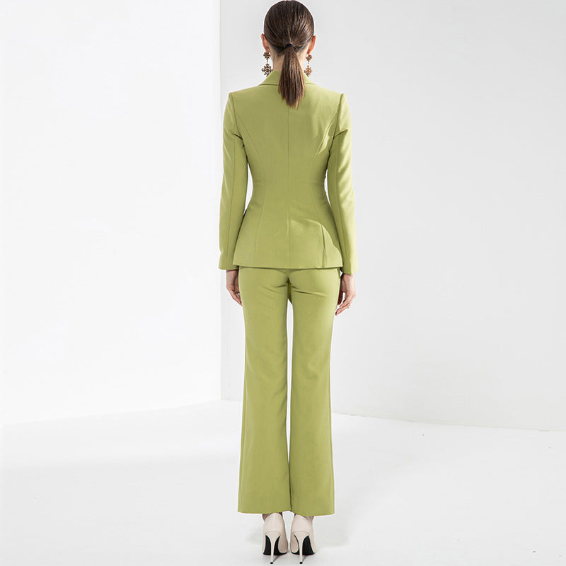 Draped Blazer with Straight-Leg Trousers Suit - Chiccharm