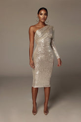 One-Shoulder Sequin Bodycon Dress For Evening - Chiccharm