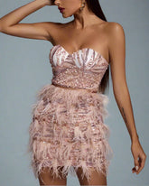 Strapless Feather Mini Dress - Chic Charm