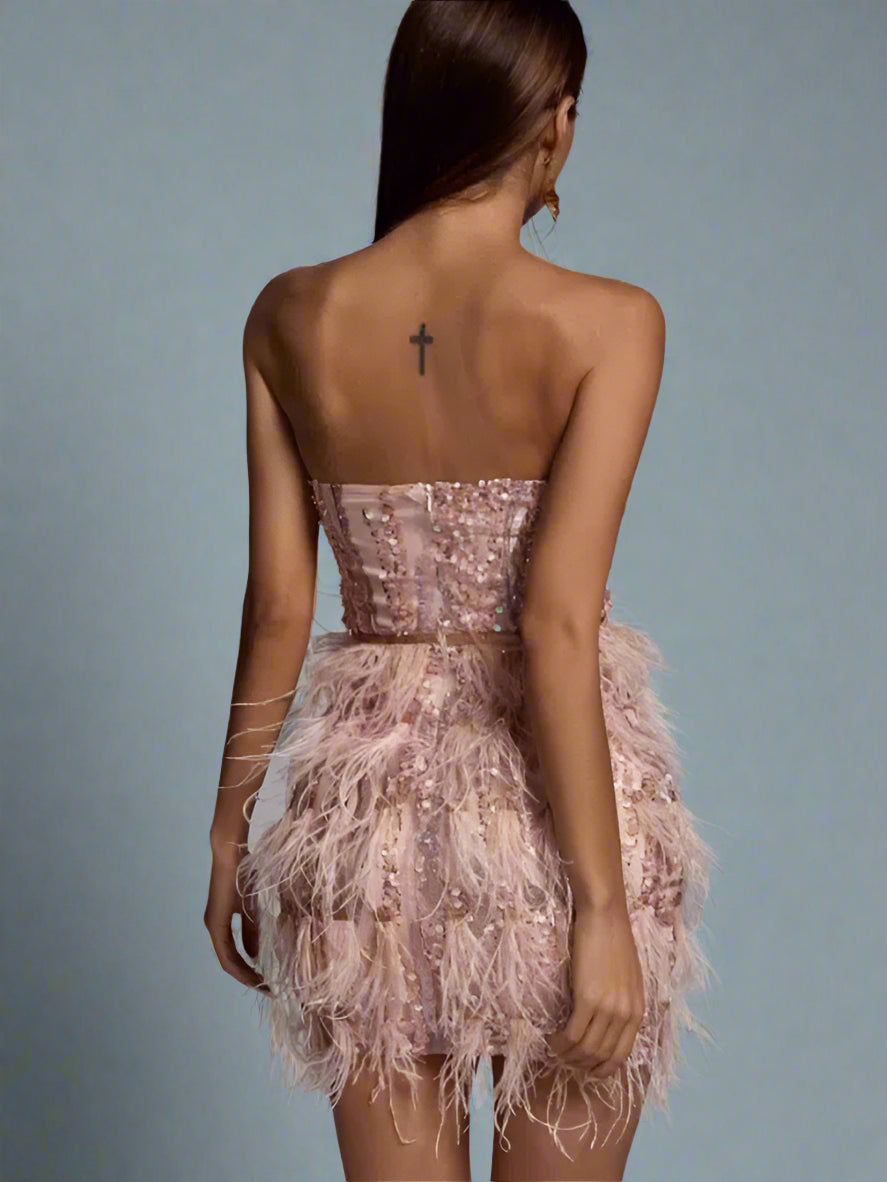Strapless Feather Mini Dress - Chic Charm