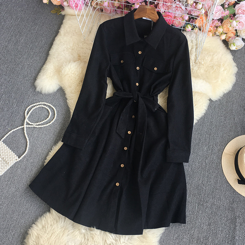 Chic Suede Belted Shirt Dress