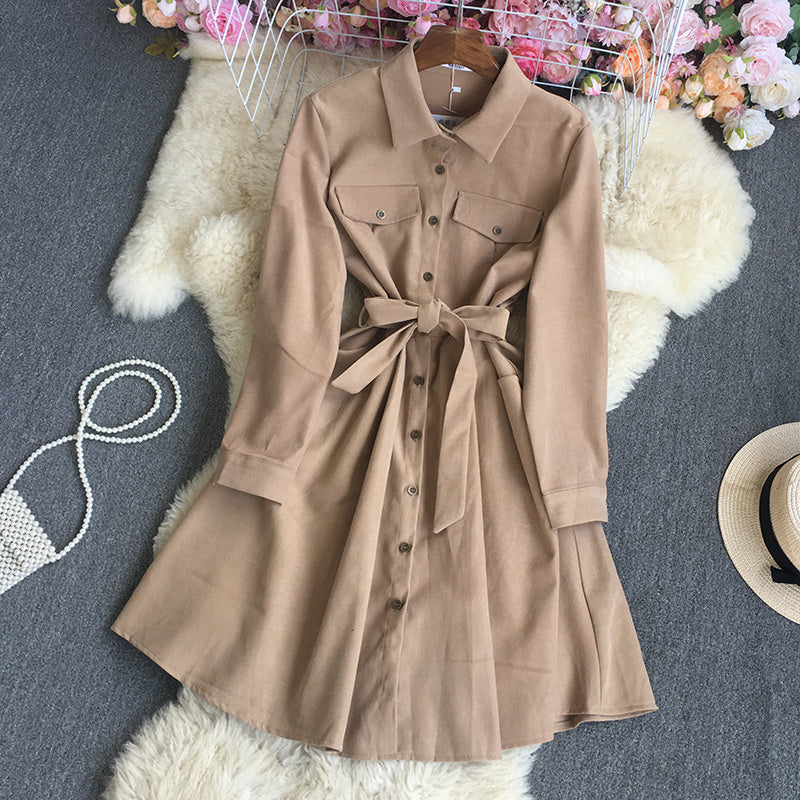 Chic Suede Belted Shirt Dress