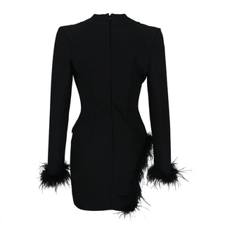 Feather Trim Long Sleeve Blazer Dress