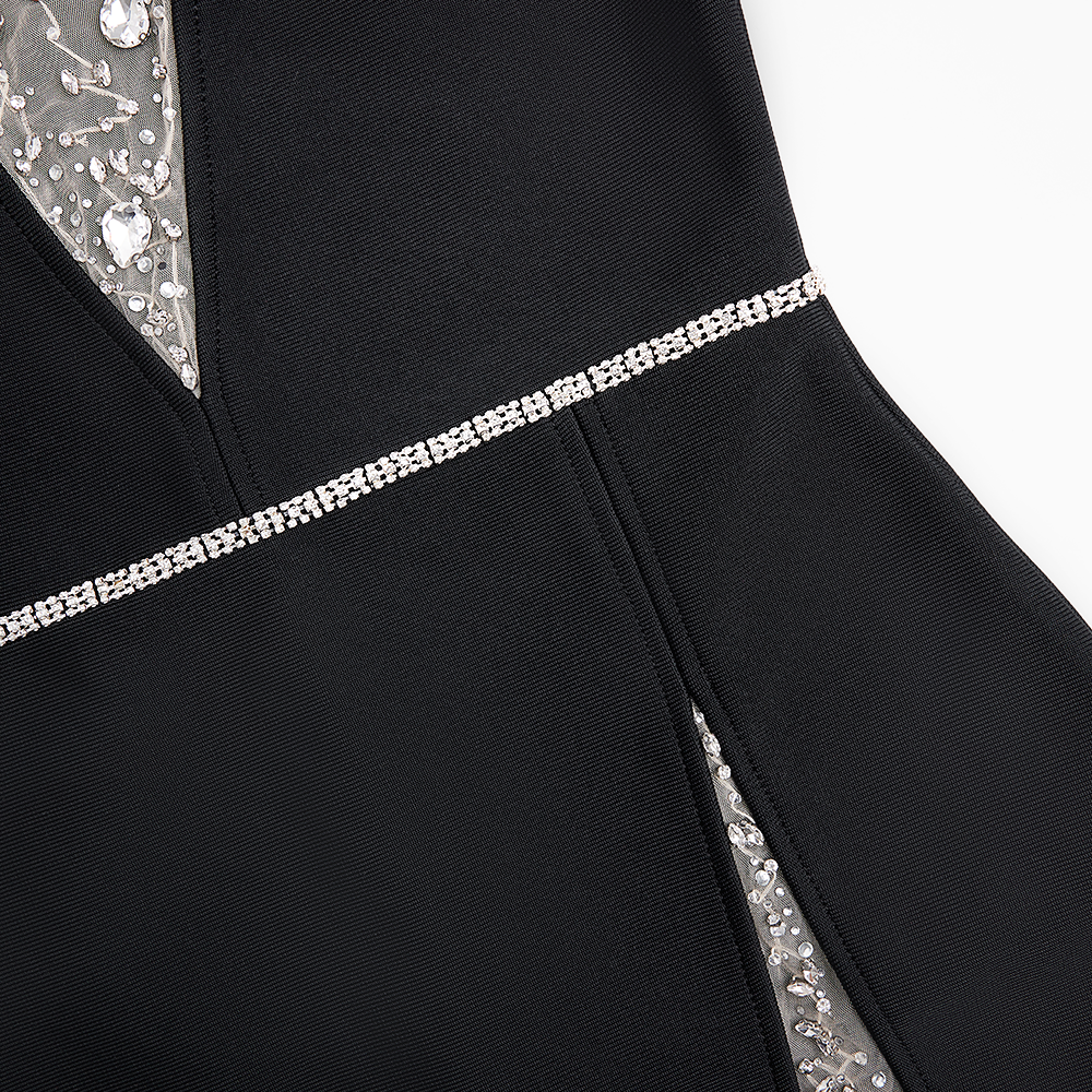 Midnight Spark Feathered Rhinestone Mini Dress