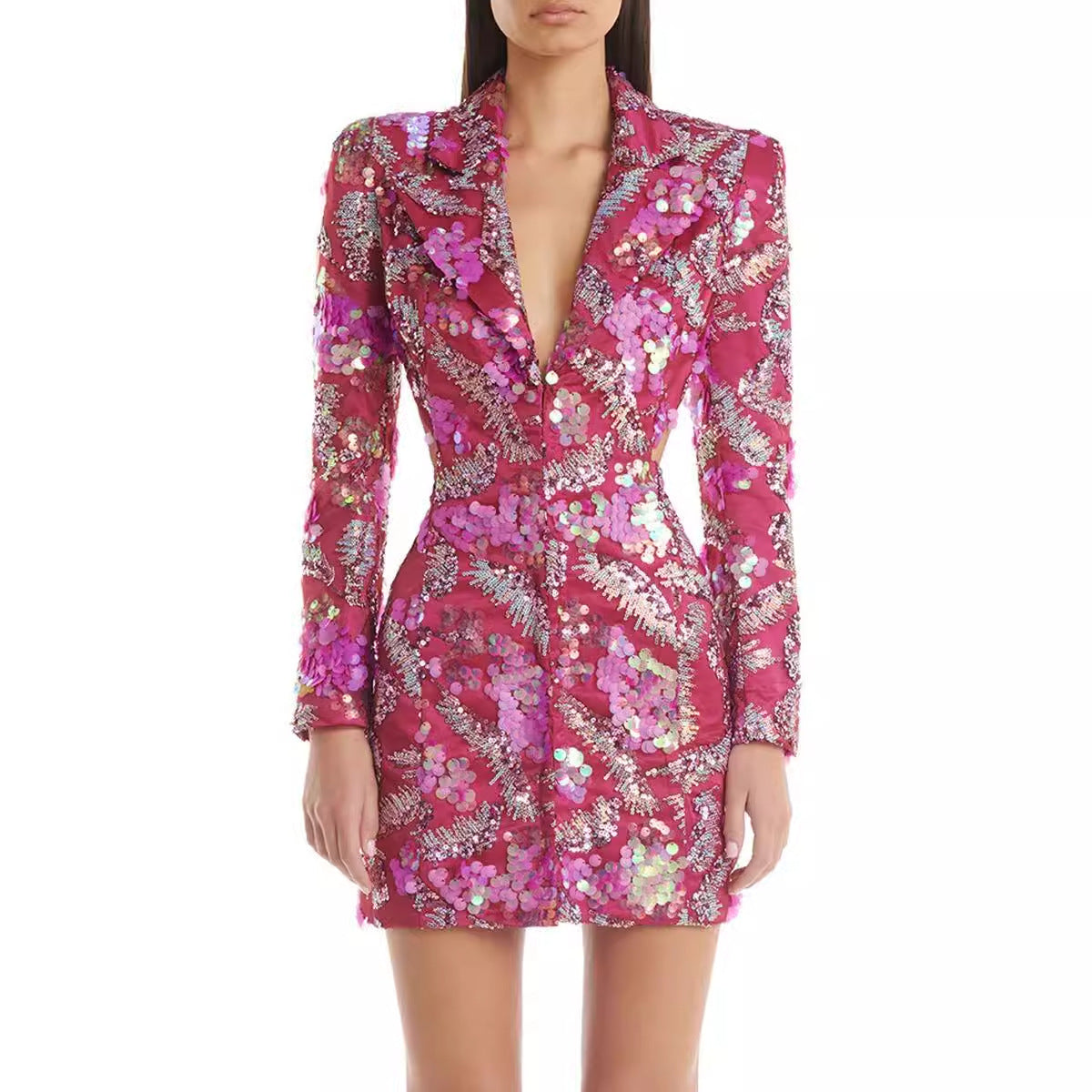 Sequined Blazer Mini Dress with Cutout Back