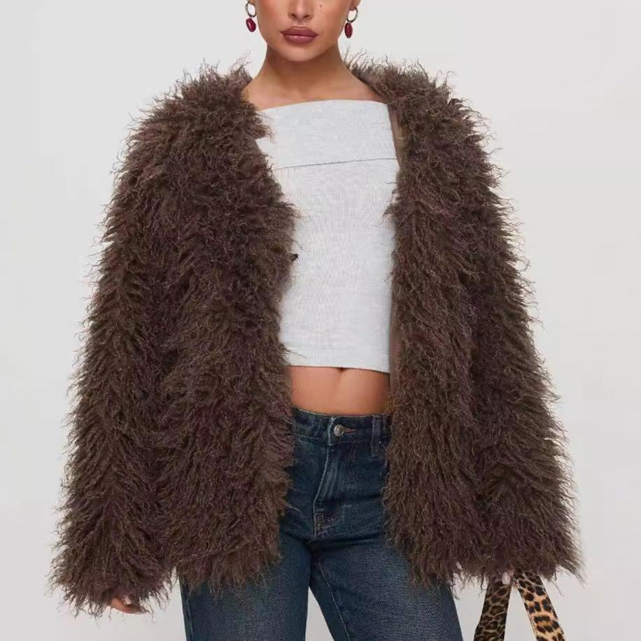 Textured Faux Fur Coat