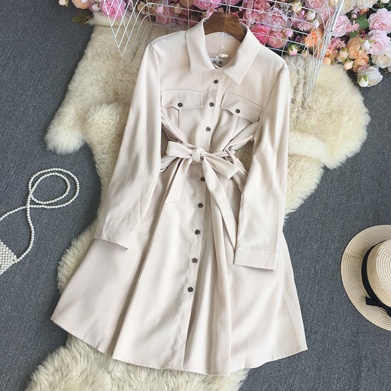 Chic Suede Belted Shirt Dress