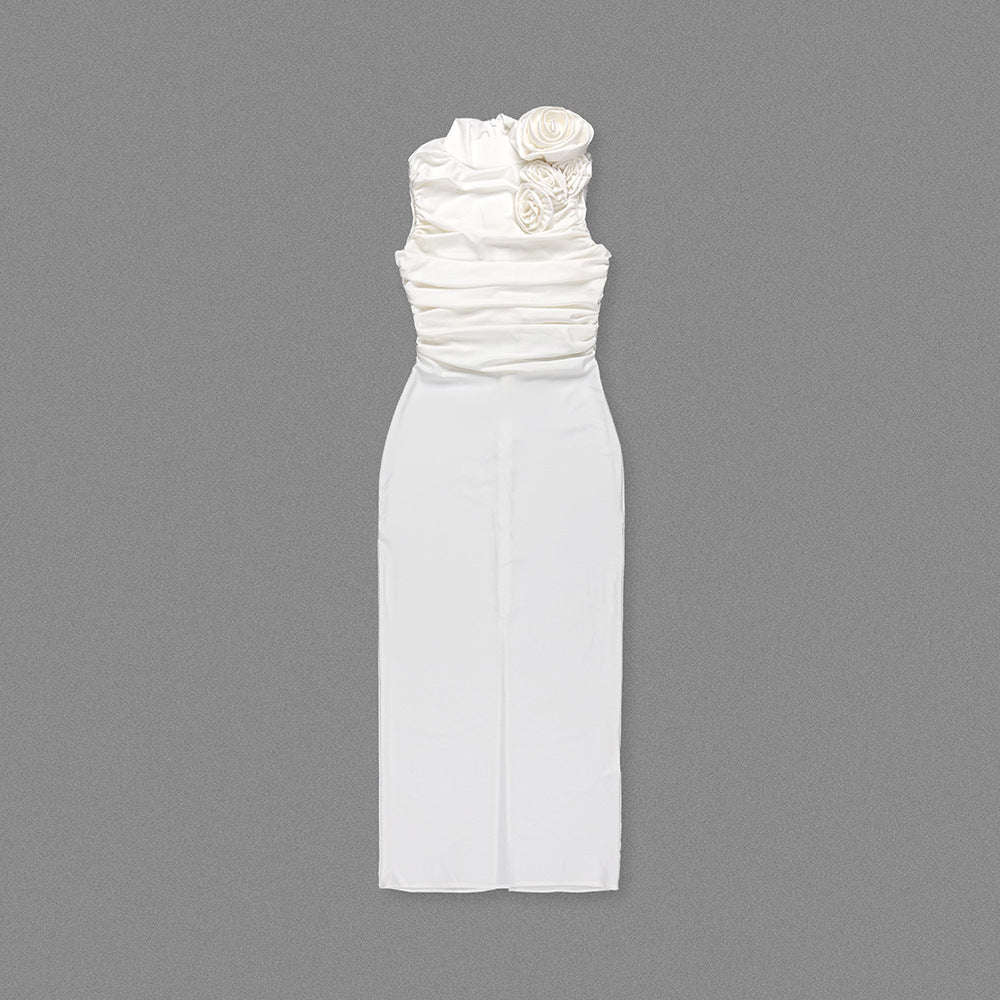 Vienna Rose Pleated Sheath Midi Dress