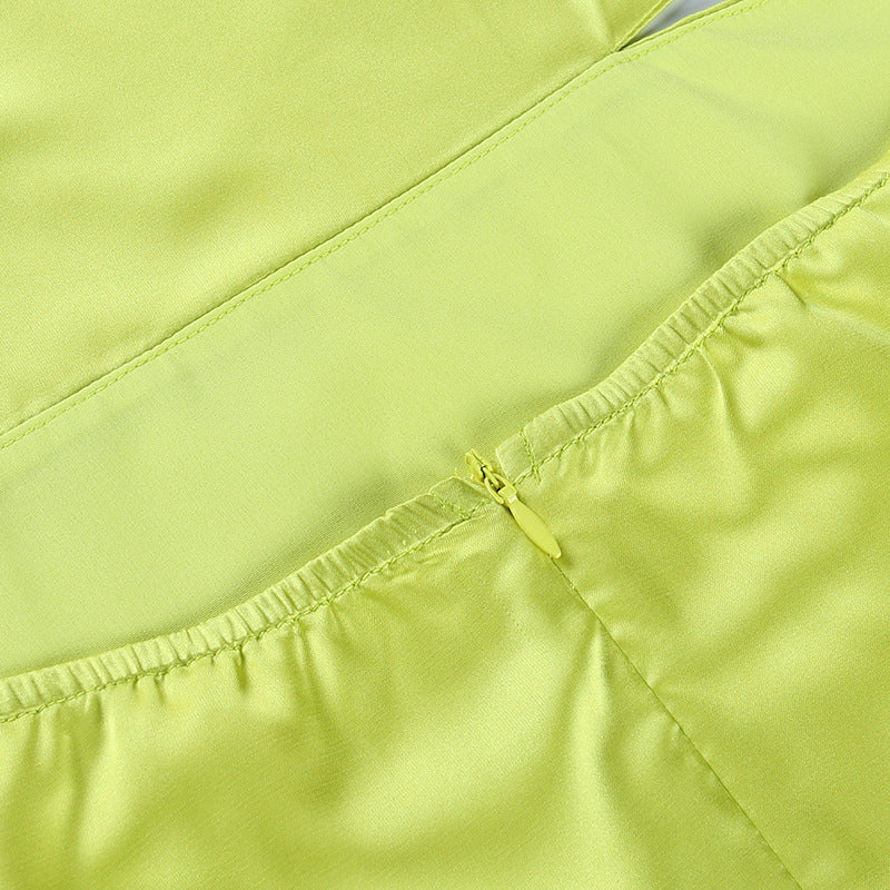 Green Summer Satin Mini Dress