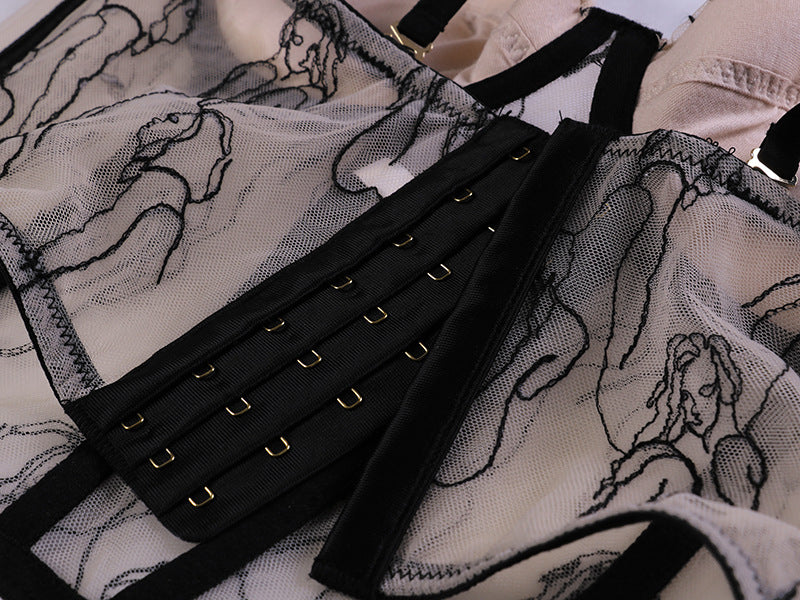 Abstract Muse Embroidered Mesh Corset Top - Chiccharm Boutique