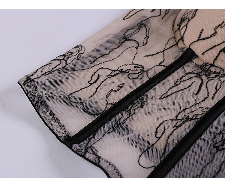 Abstract Muse Embroidered Mesh Corset Top - Chiccharm Boutique