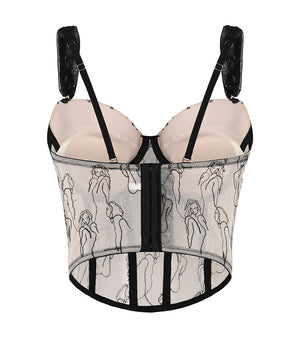 Abstract Muse Embroidered Mesh Corset Top - Chiccharm Boutique