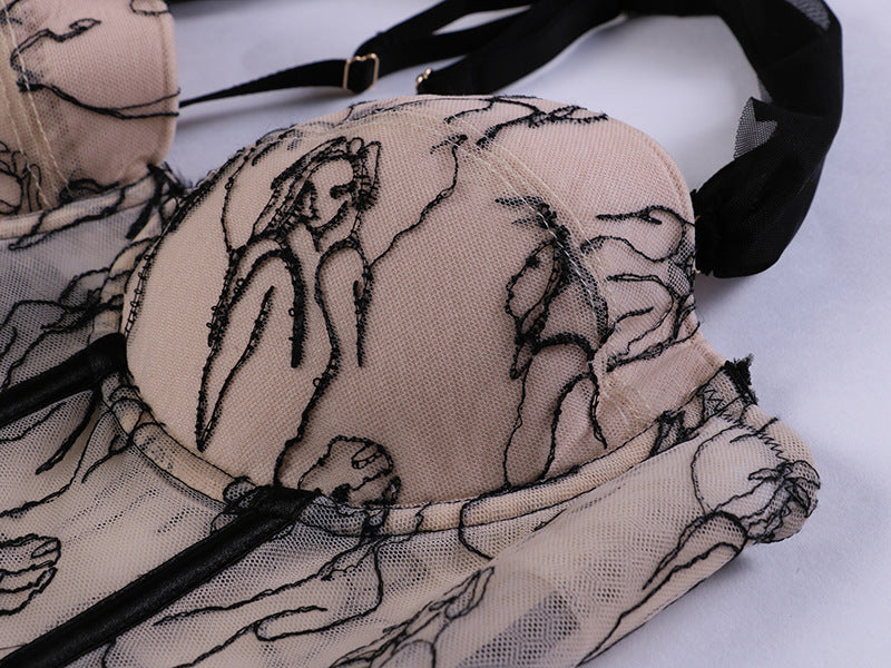 Abstract Muse Embroidered Mesh Corset Top - Chiccharm Boutique