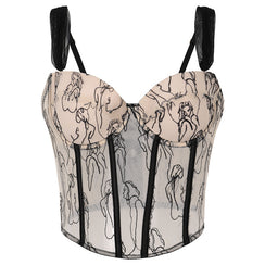 Abstract Muse Embroidered Mesh Corset Top - Chiccharm Boutique