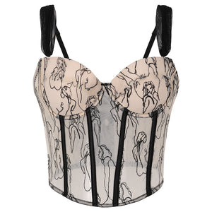 Abstract Muse Embroidered Mesh Corset Top - Chiccharm Boutique