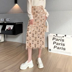 Artistic Feathered Sequin Skirt - Chiccharm Boutique
