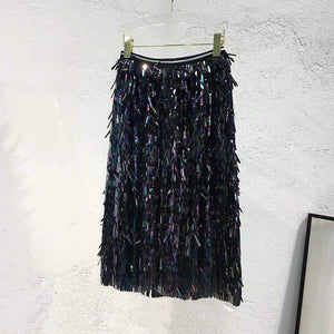 Artistic Metallic Fringe Skirt - Chiccharm Boutique