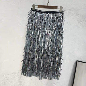 Artistic Metallic Fringe Skirt - Chiccharm Boutique