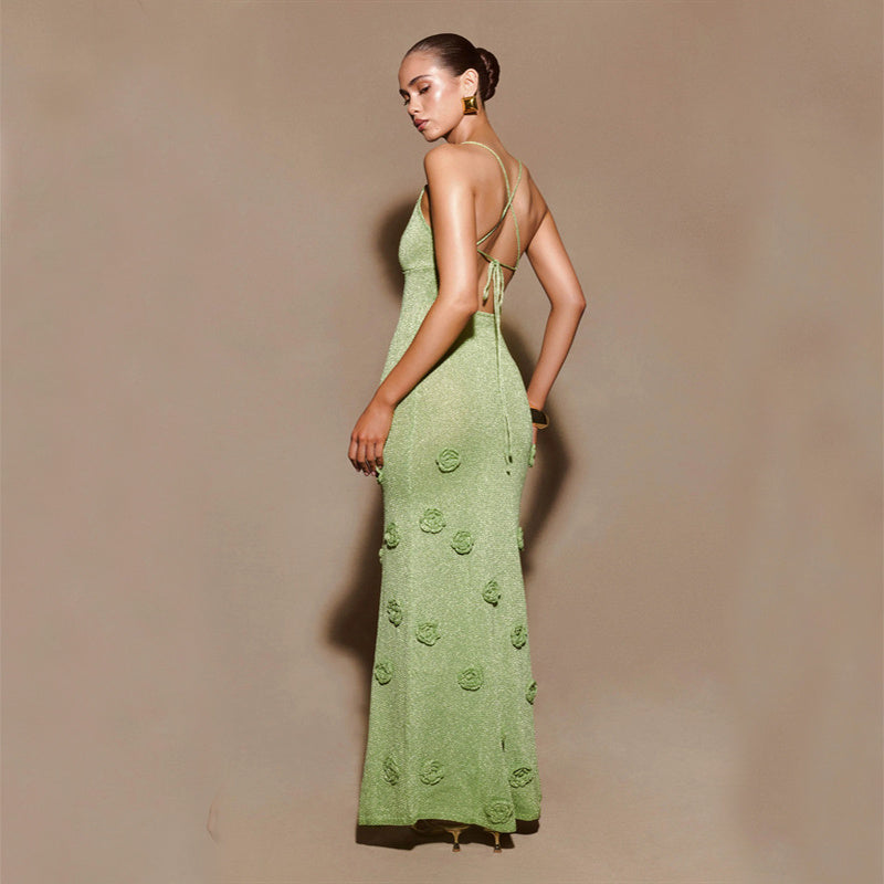 Backless Glitter Knit Dress Maxi - Chiccharm Boutique