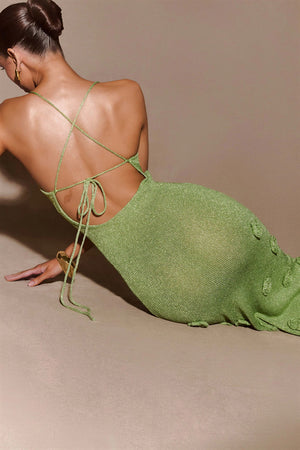  Backless Glitter Knit Dress Maxi  - Chiccharm Boutique