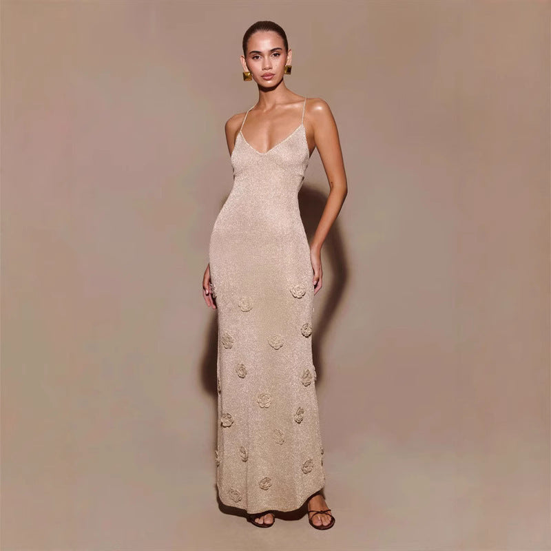  Backless Glitter Knit Dress Maxi  - Chiccharm Boutique