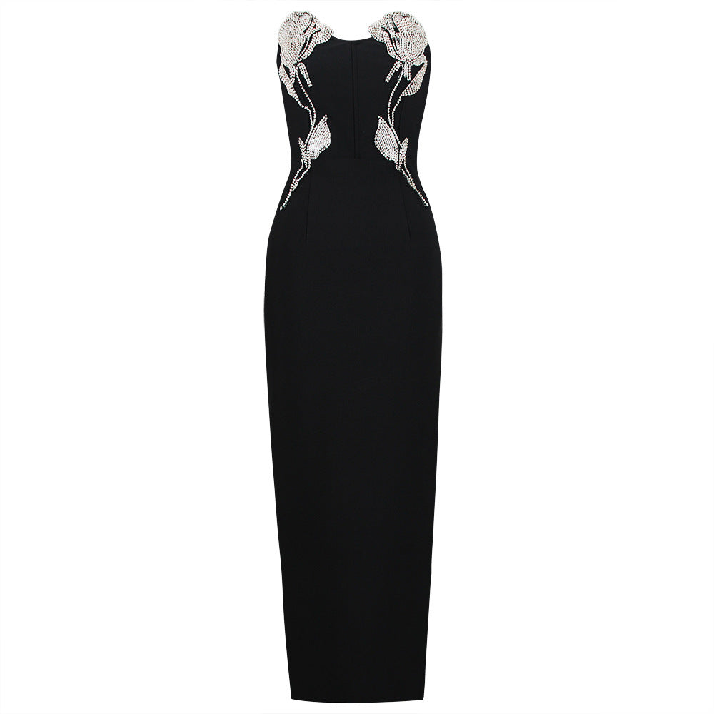 Bandage Dress With Beaded flowers - Chiccharm Boutique