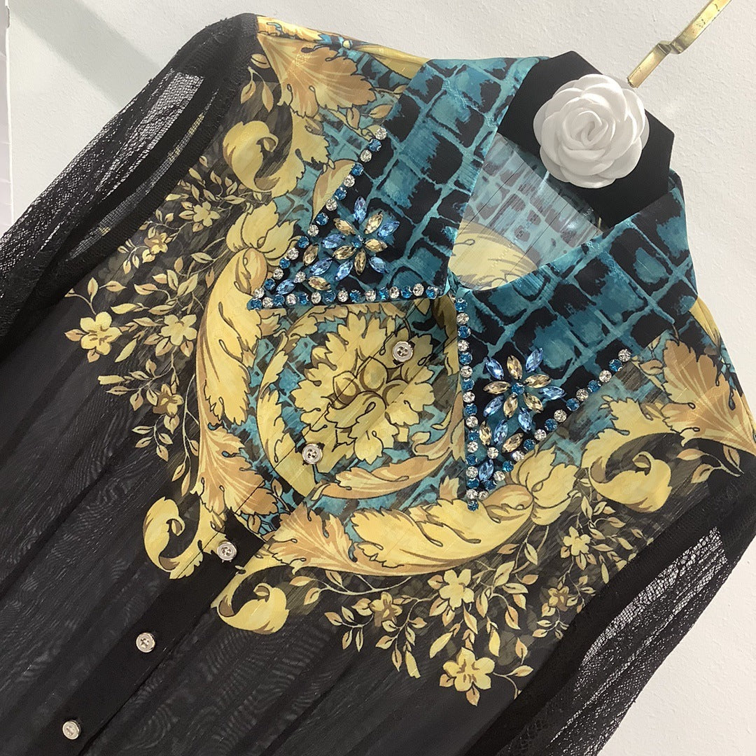 Baroque Print Long Sleeve Top Shorts Suit | Chic Statement Set - Chiccharm Boutique